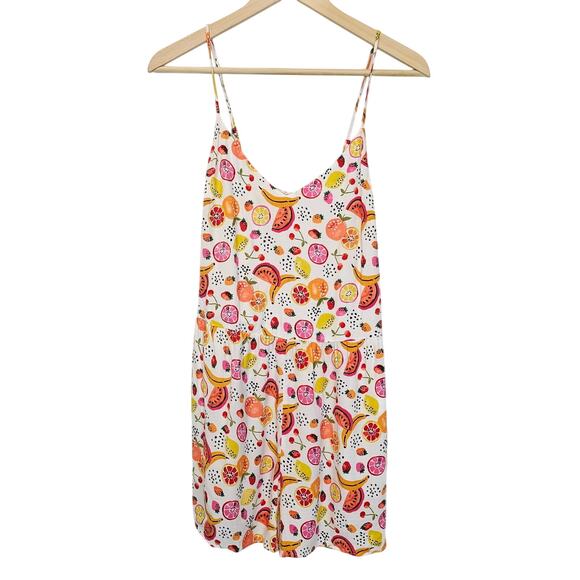 Loft Fruit Salad Pink Yellow Shorts Romper Pockets‎ Cherries Lemons Size Small - Picture 3 of 10